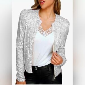 Women's White Sequin Cardigan